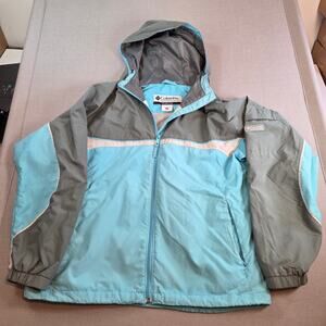 Columbia Women’s XL Blue Gray Hooded Windbreaker Jacket Lightweight Nylon